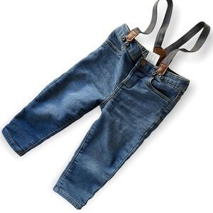 Baby B'gosh Knit Denim Suspender Jeans 18 Mo